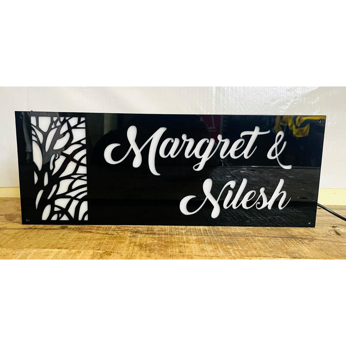 CNC Laser Cut Acrylic LED Name Plate for Home
