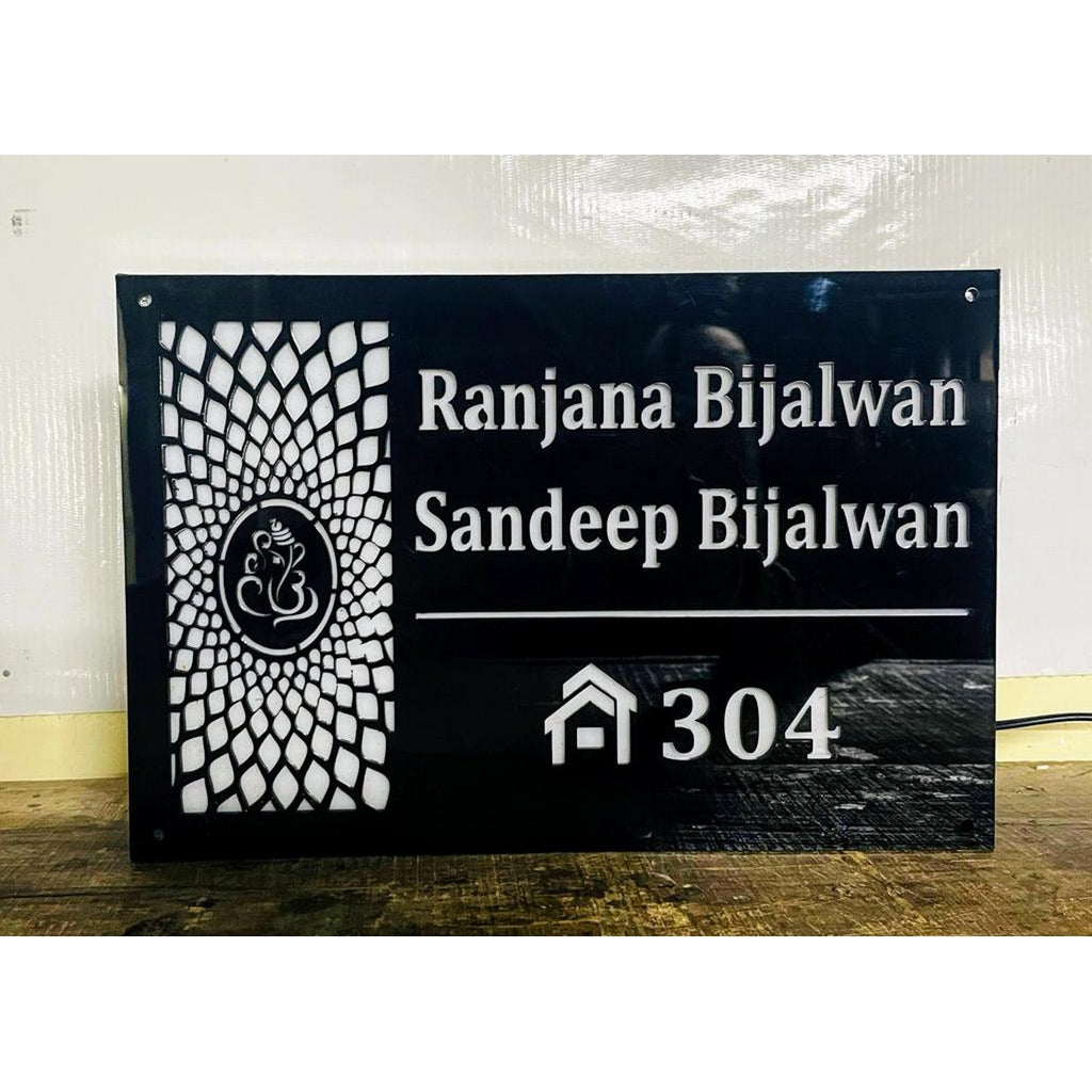 Acrylic LED Name Plate for Home – Warm White Design - Harshita Craft