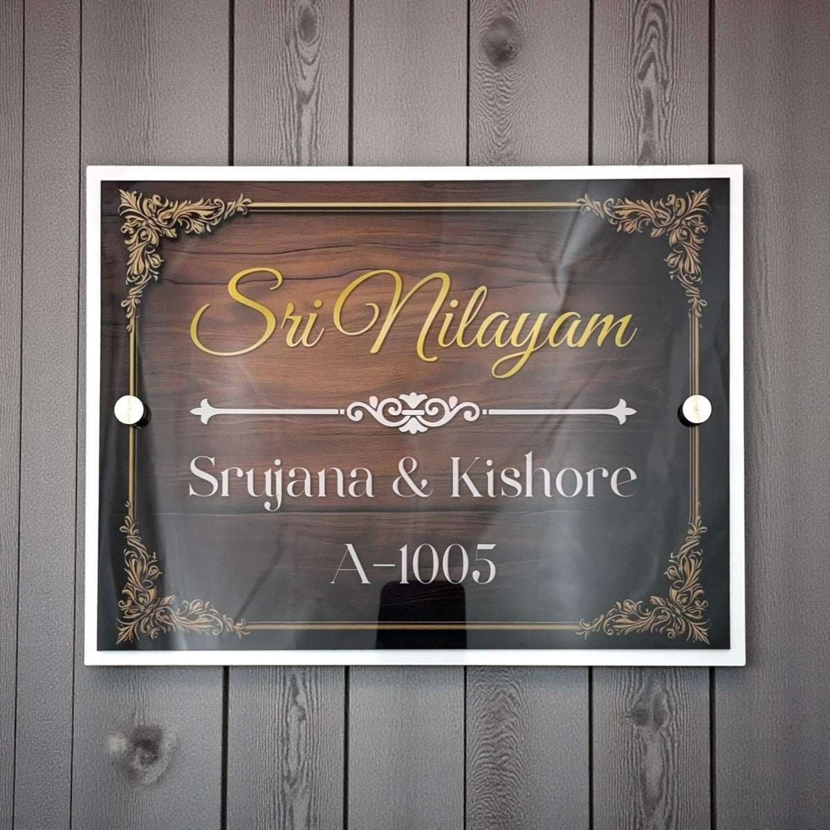ACP Based UV Printed Wooden Effect Acrylic Name Plate for Home – Sri Nilayam - Harshita Craft