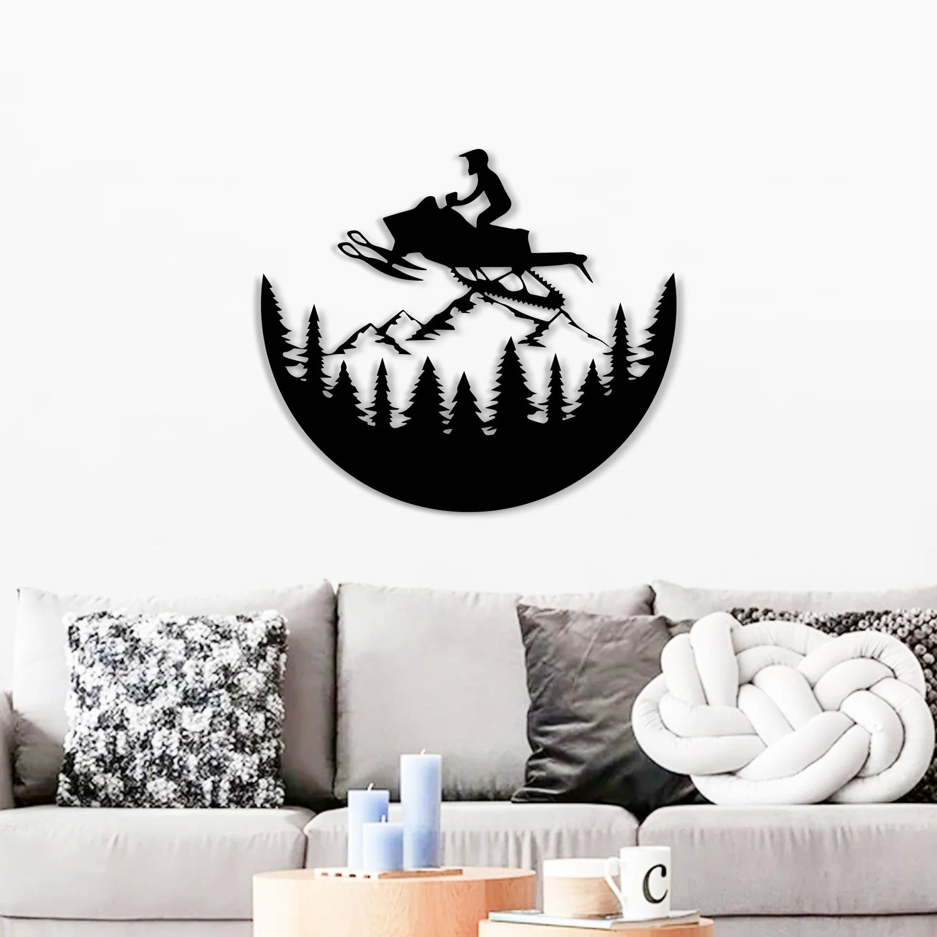 Snowmobile Mountain Rider Metal Wall Art
