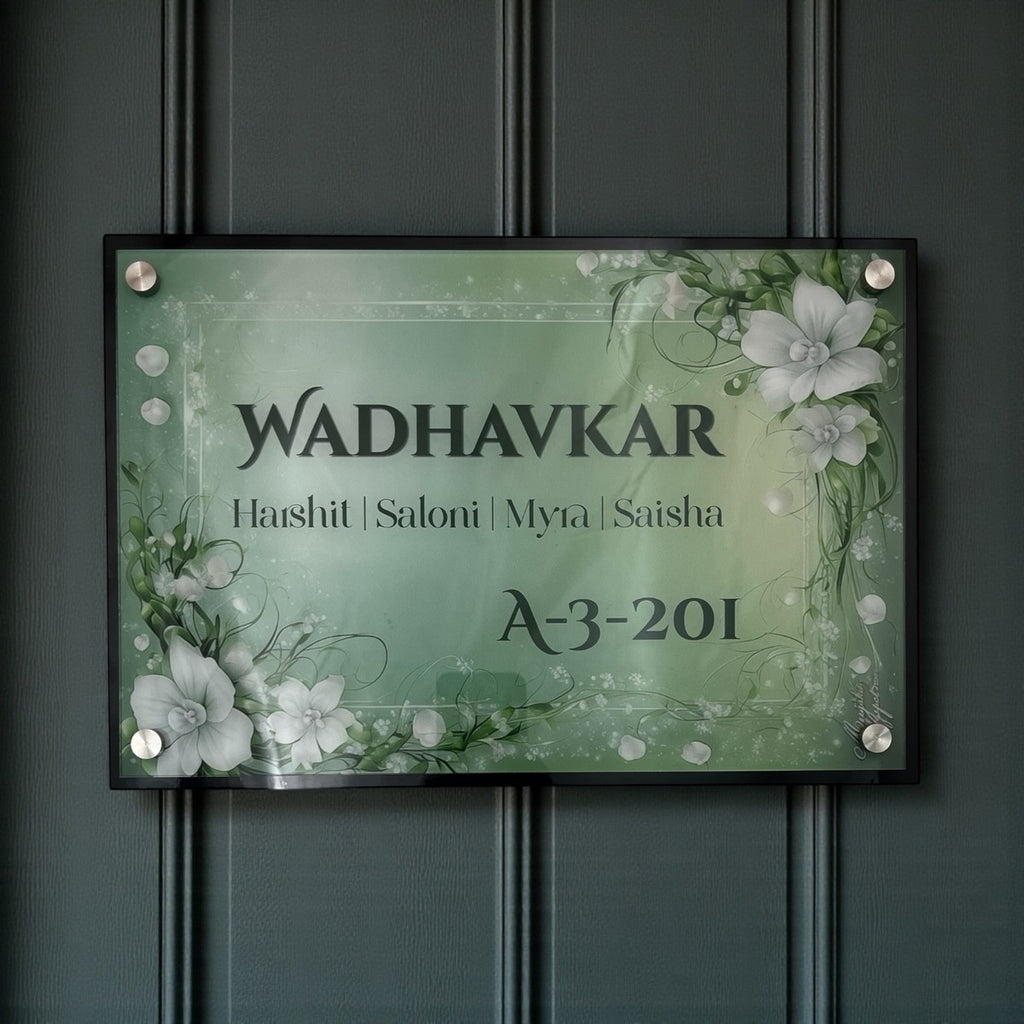 ACP Based UV Printed Floral Acrylic Name Plate – Custom Home Design - Harshita Craft