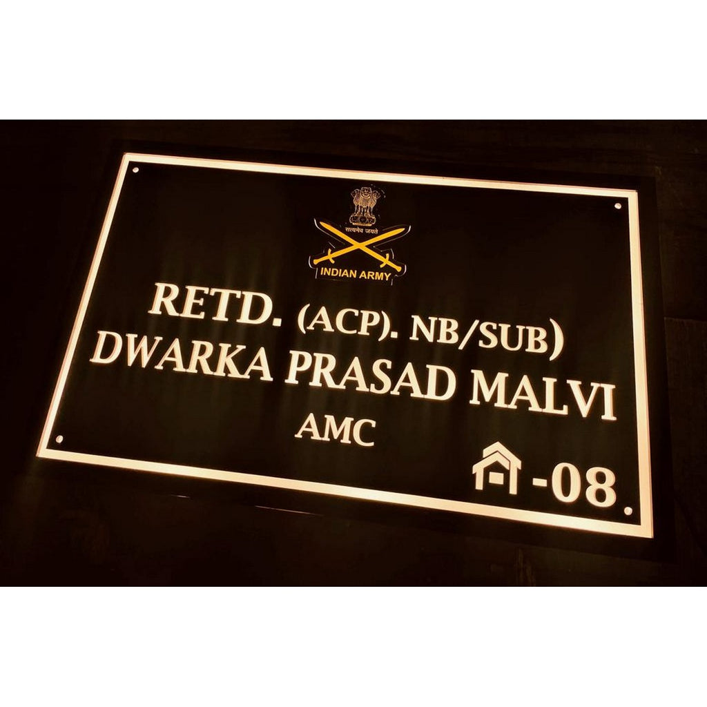 Indian Army Acrylic LED Name Plate Design for Home
