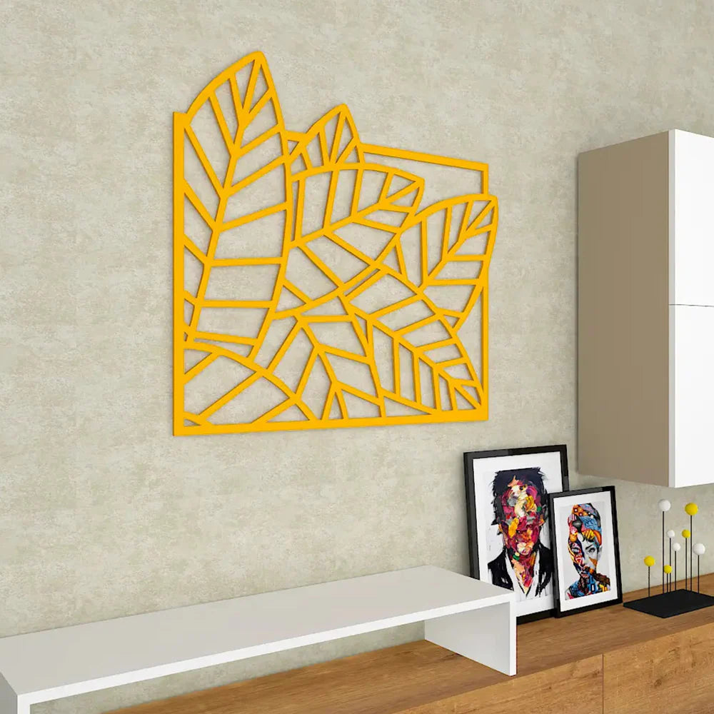 Golden Leaf Design Metal Wall Art for Elegant Living Room Decor - Harshita Craft