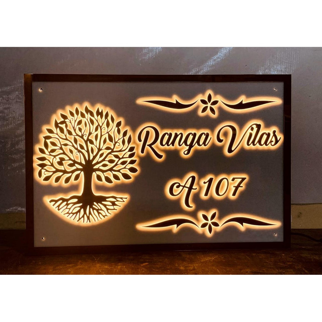 Stylish Personalized 3D Embossed Letters LED Acrylic Name Plate for Home - Harshita Craft