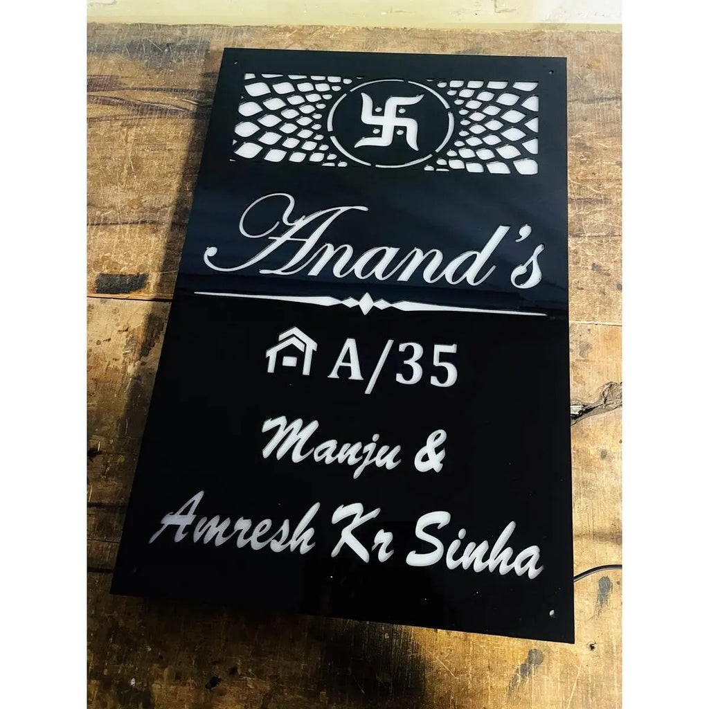Acrylic Laser Cut LED House Name Plate with Yellow Lights – Custom Home Design - Harshita Craft