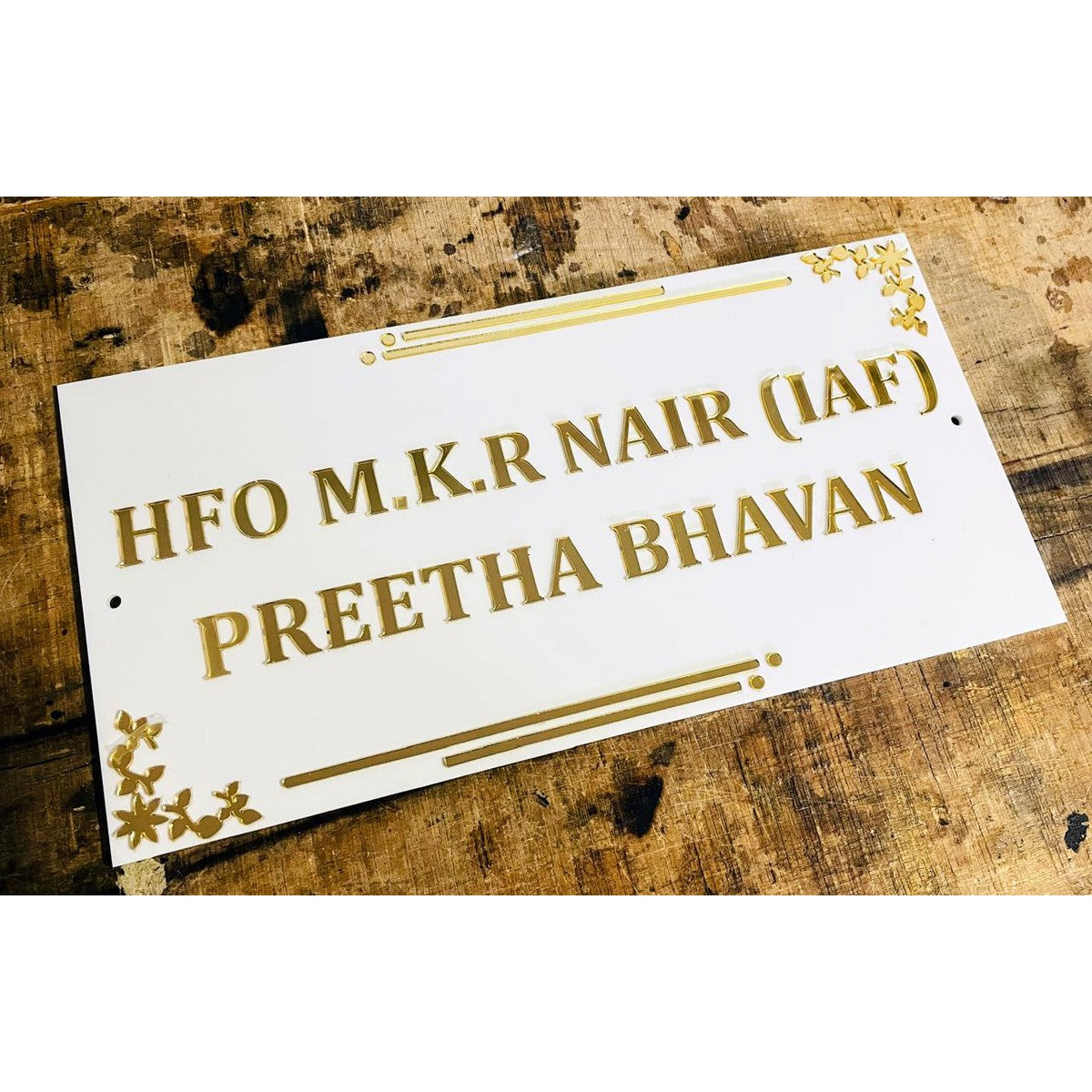 Unique Designer White & Golden Acrylic Customized Name Plate for Home - Harshita Craft