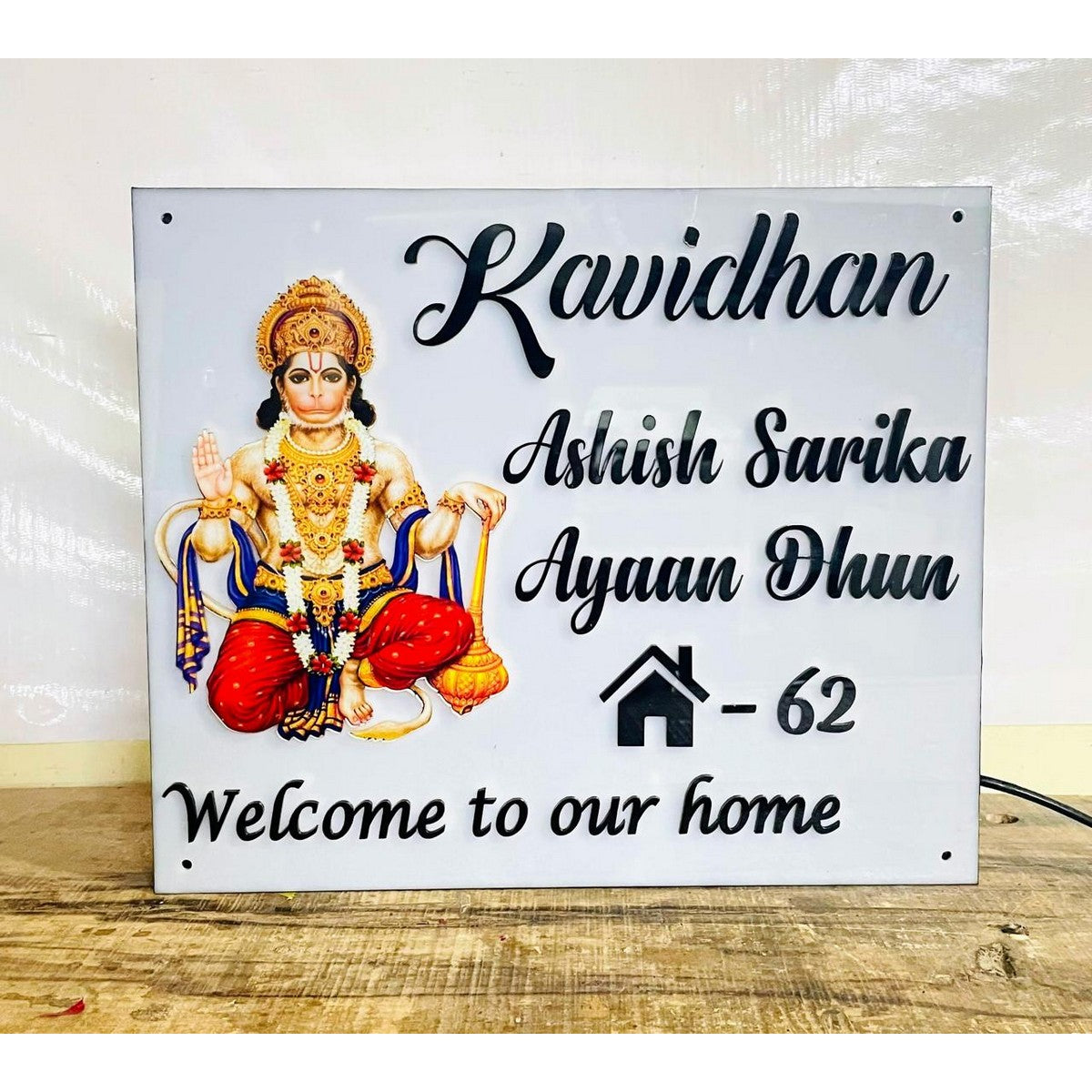 Acrylic Customisable Hanuman Design LED House Name Plate
