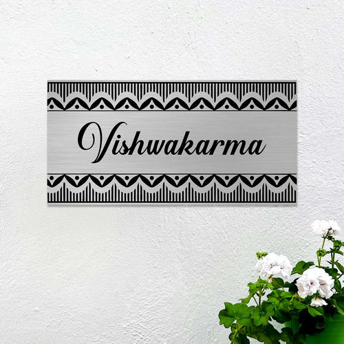 Personalized Line Art Metal Name Plate for Home β Stainless Steel - Harshita Craft