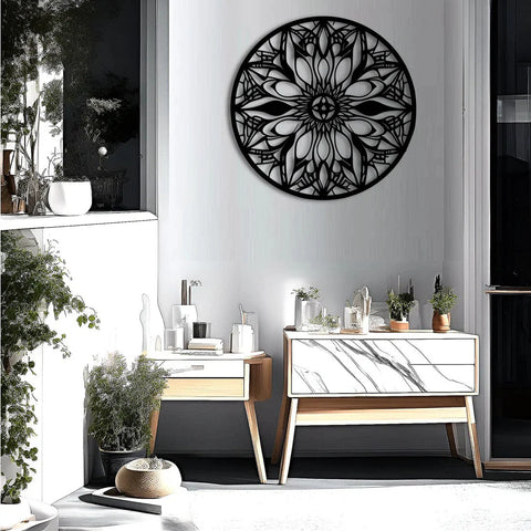 Floral Mandala Circle Metal Wall Art