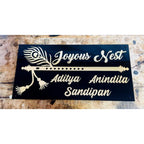 Black & Gold Acrylic Bansuri Design Name Plate | Fancy Acrylic Name Plate for Home - Harshita Craft