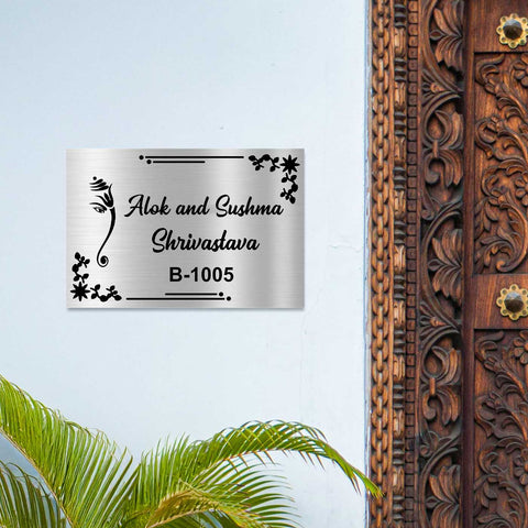 Personalized Ganesha Theme Metal Name Plate for Home | Stainless Steel Design