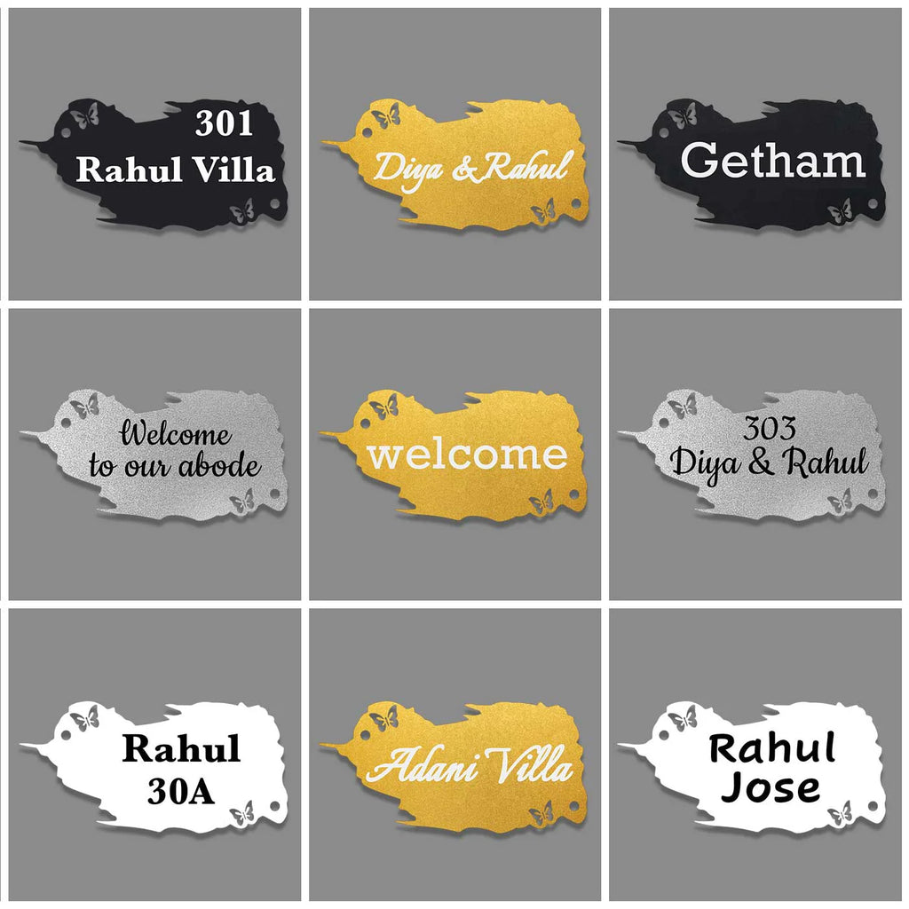 Personalized Metal Name Plate for Home – Weatherproof Butterfly Design - Harshita Craft