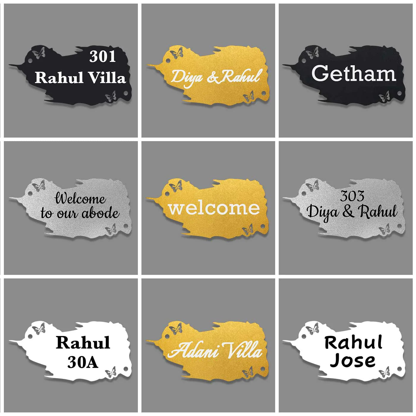 Personalized Metal Name Plate for Home – Weatherproof Butterfly Design - Harshita Craft