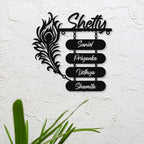 Personalized Laser Cut Peacock Feather Metal Name Plate for Home – Mild Steel - Harshita Craft