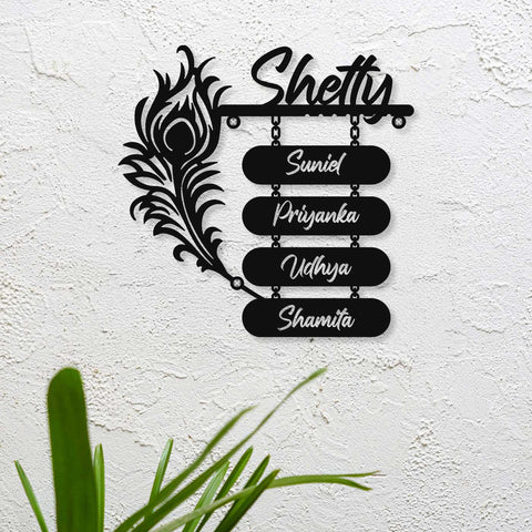 Personalized Laser Cut Peacock Feather Metal Name Plate for Home – Mild Steel