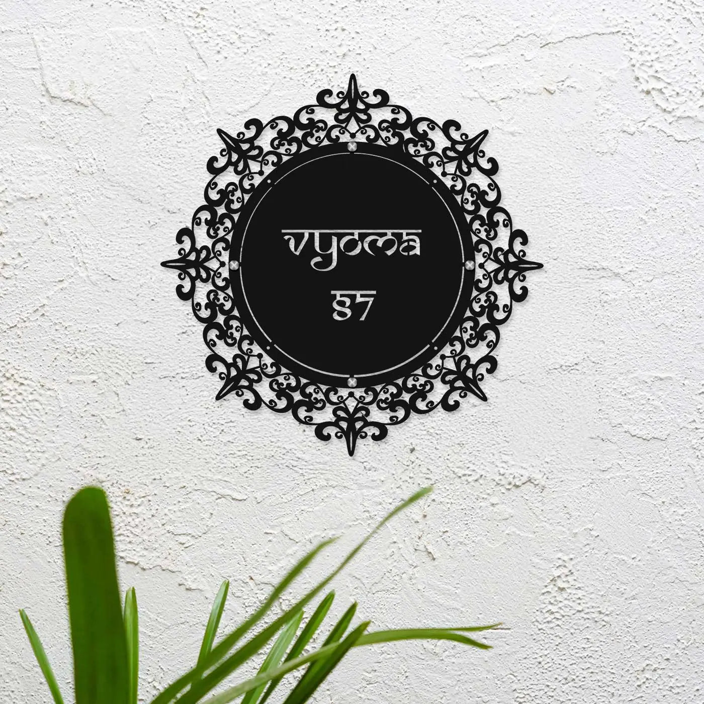 Personalized Laser Cut Round Metal Name Plate for Home - Harshita Craft