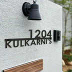 Personalized Metal Name Plate for Home – Modern Weatherproof Steel Name Plate with House Number - Harshita Craft