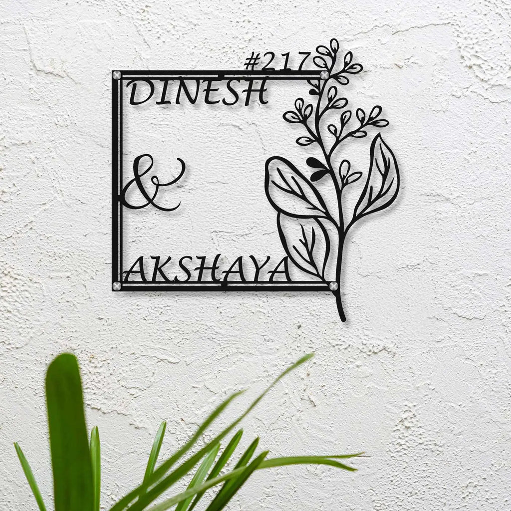 Personalized Floral Metal Name Plate for Home | Laser Cut Steel Design - Harshita Craft