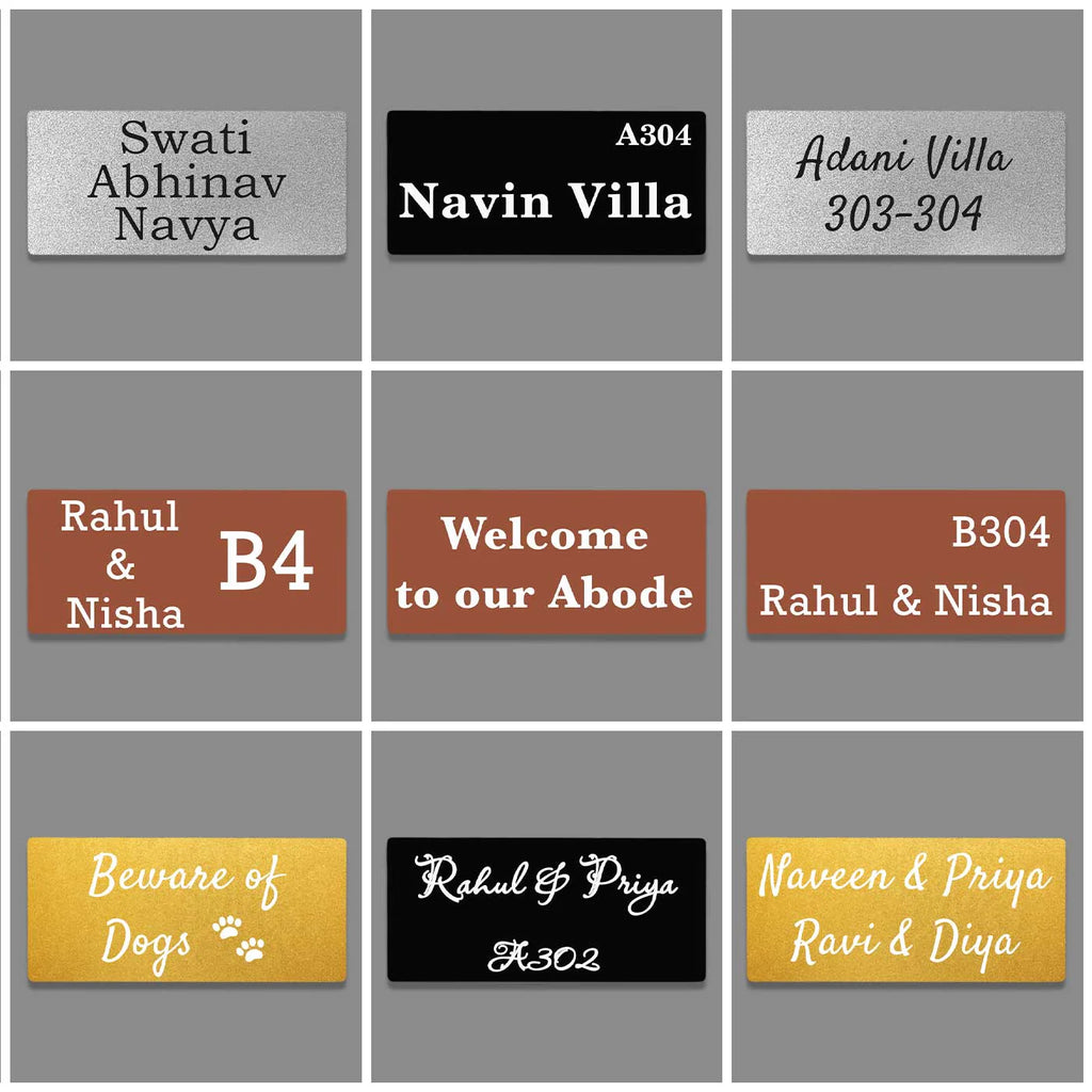 Personalized Weatherproof Rectangle Stainless Steel Metal Name Plate for Home - Harshita Craft