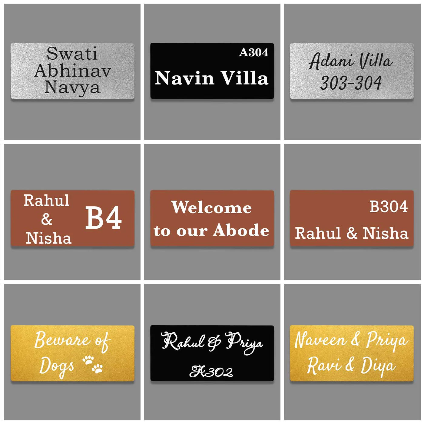 Personalized Weatherproof Rectangle Stainless Steel Metal Name Plate for Home - Harshita Craft