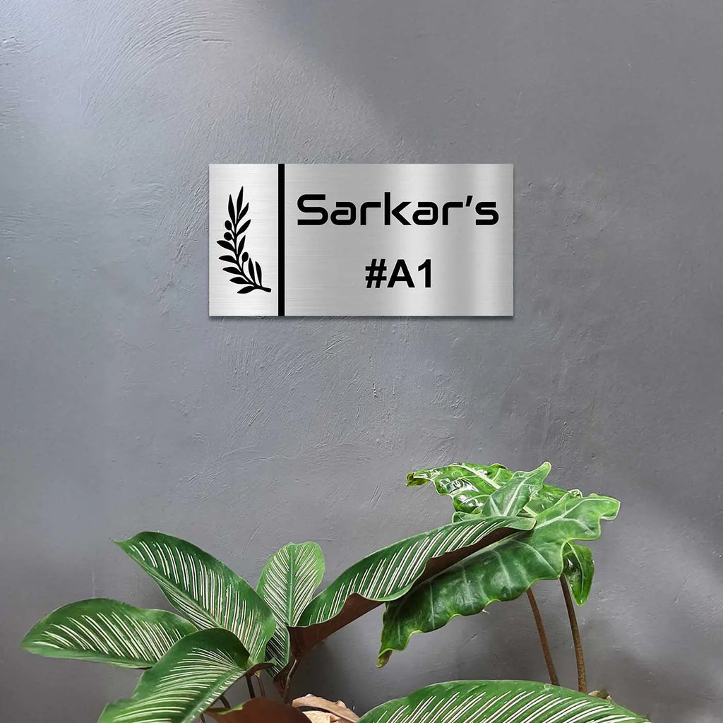 Personalized Leaf Theme Stainless Steel Metal Name Plate for Home & Outdoor - Harshita Craft