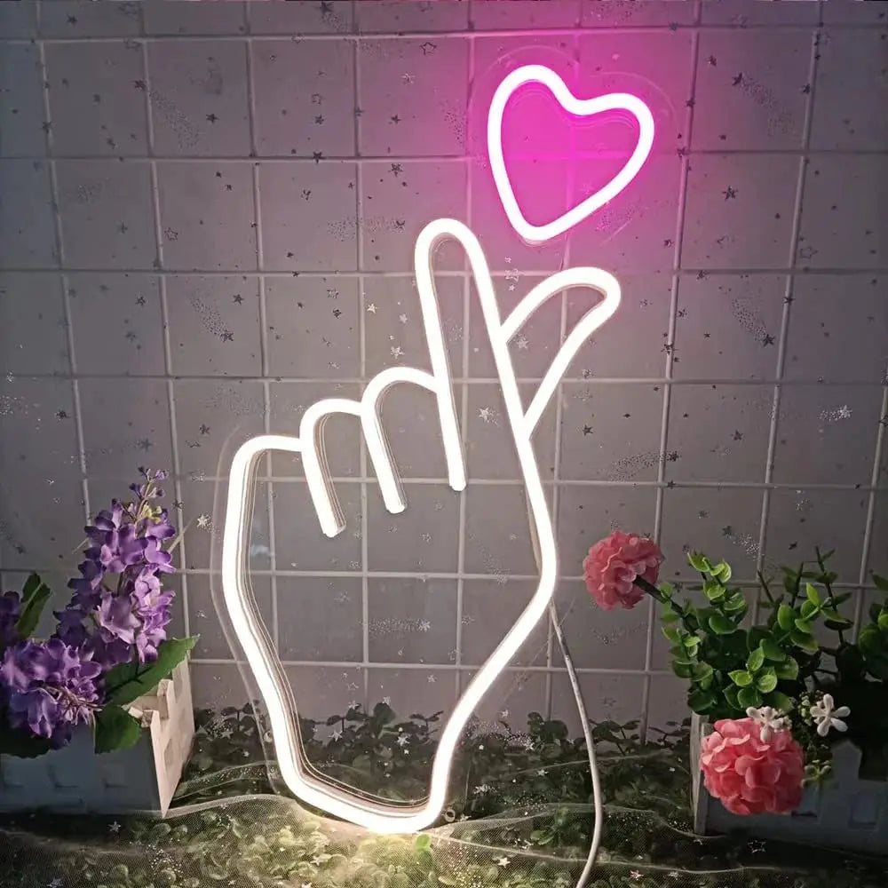 Korean Finger Heart Neon Light