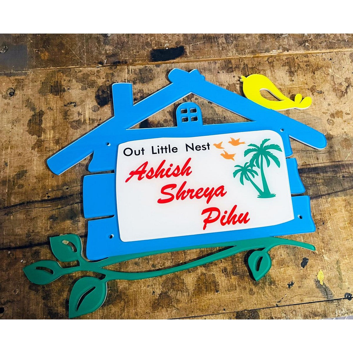 Multicolor UV Printed Hut Shape Acrylic Name Plate for Home 
