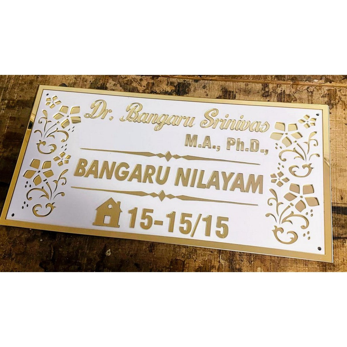 Golden Acrylic Name Plate Design for Home Wall