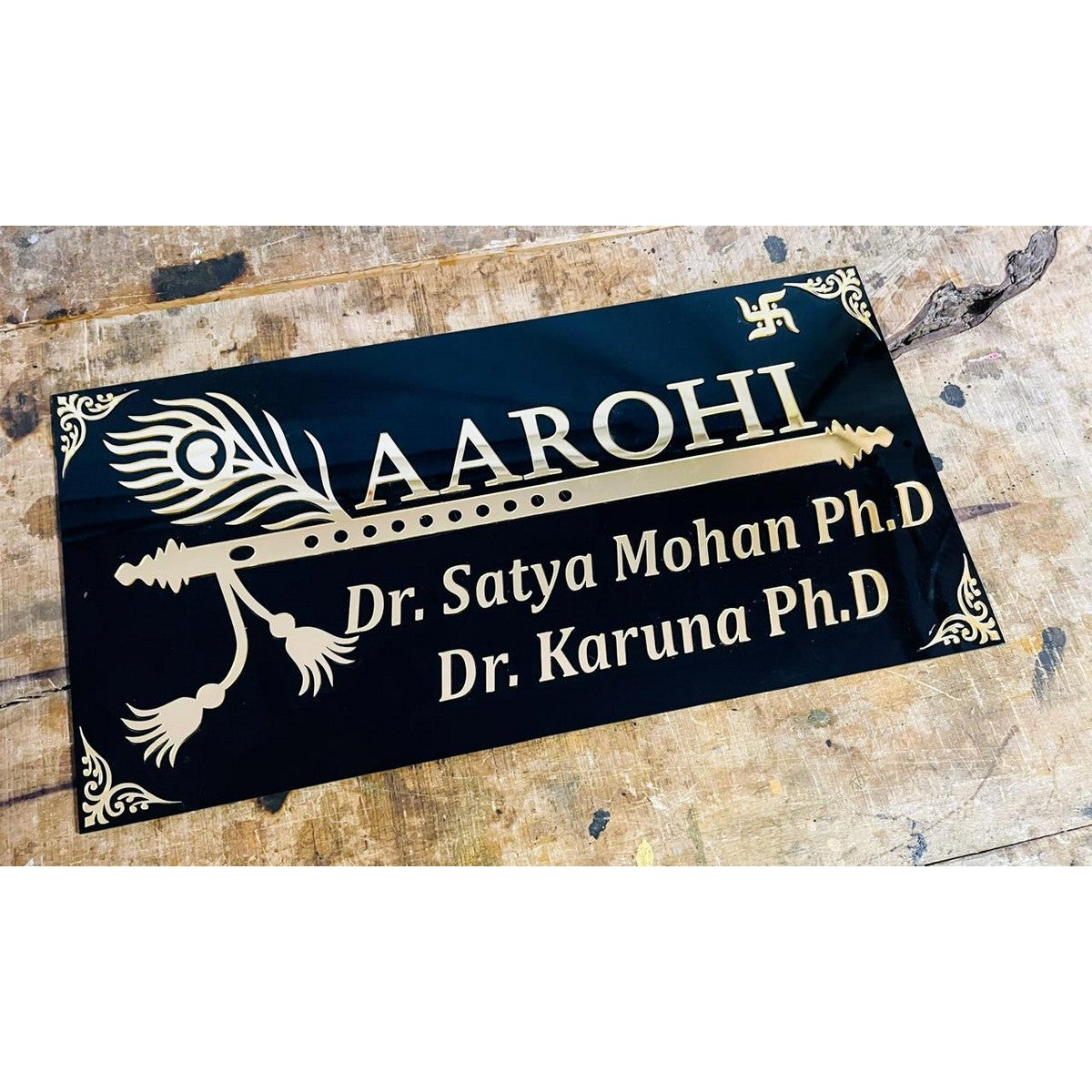 Bansuri Design Acrylic Name Plate for Home