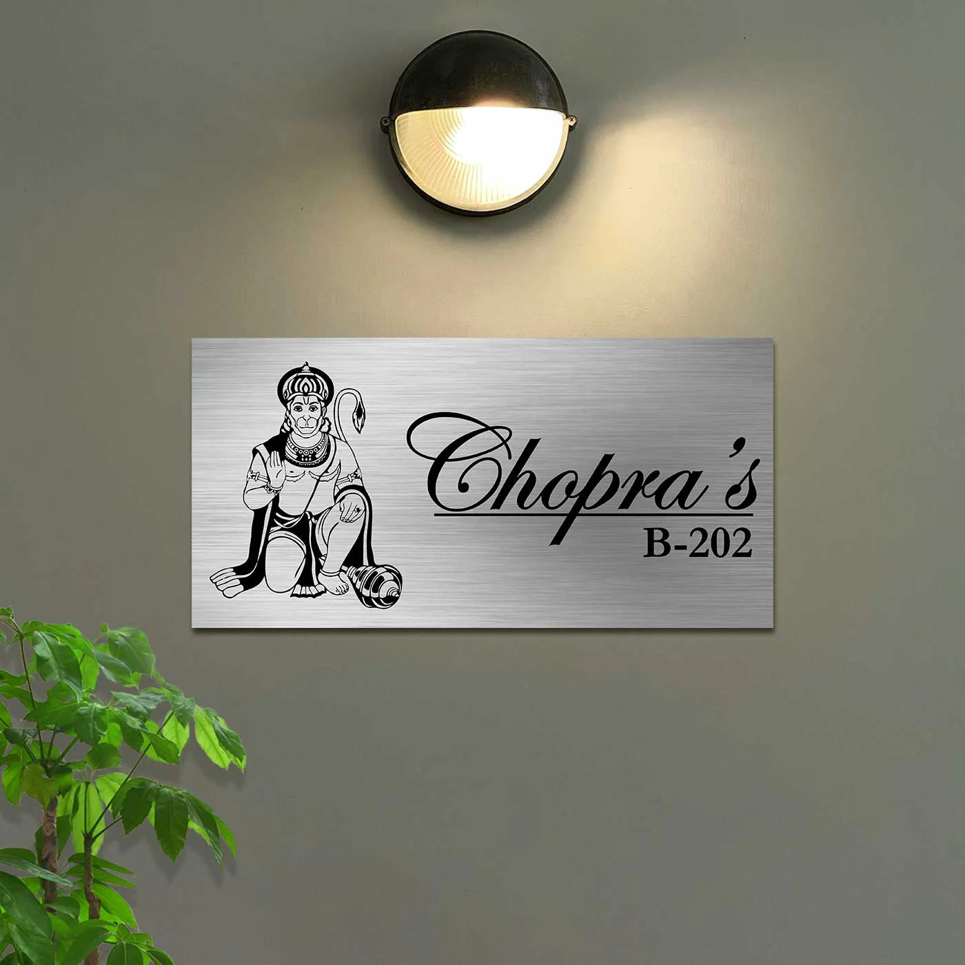 Personalized Hanuman Metal Name Plate for Home – Stainless Steel - Harshita Craft
