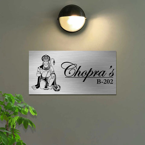 Personalized Hanuman Metal Name Plate for Home – Stainless Steel