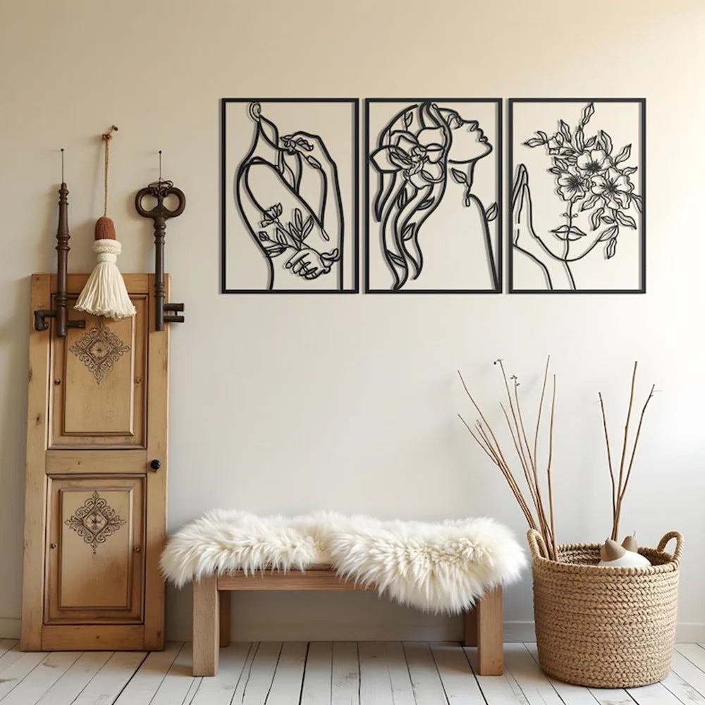 Abstract Woman With Flower Metal Wall Art