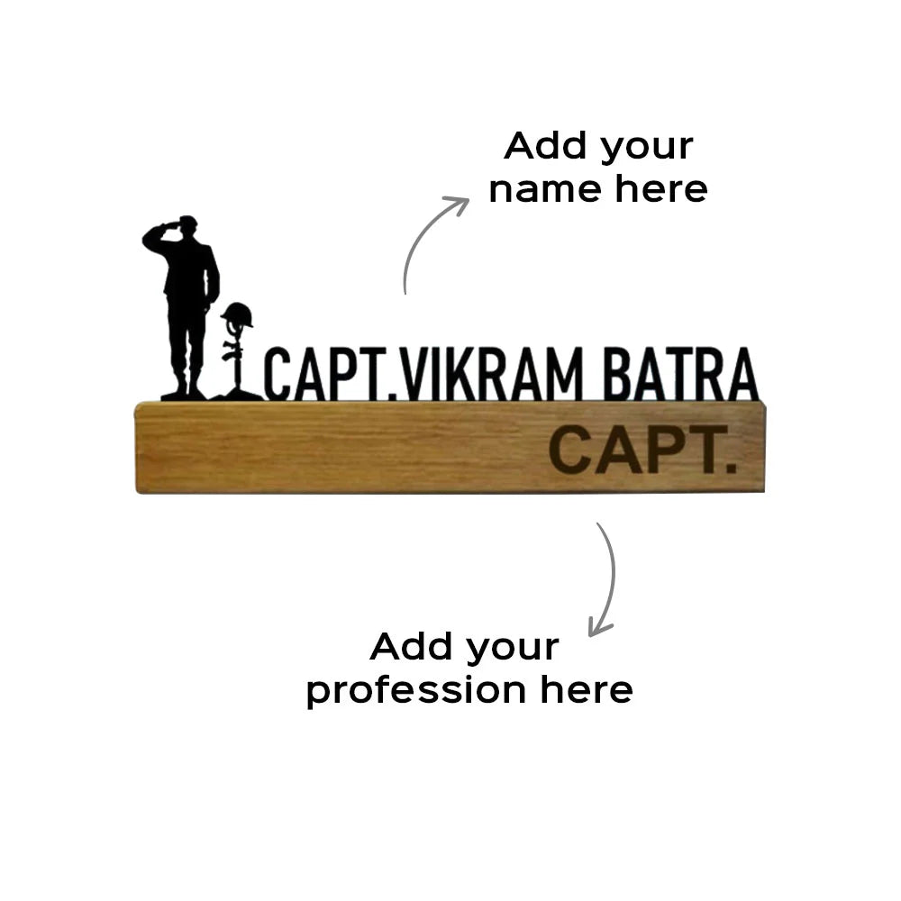 Personalized Minimal Desk Table Name Plate for Army Officers - Harshita Craft