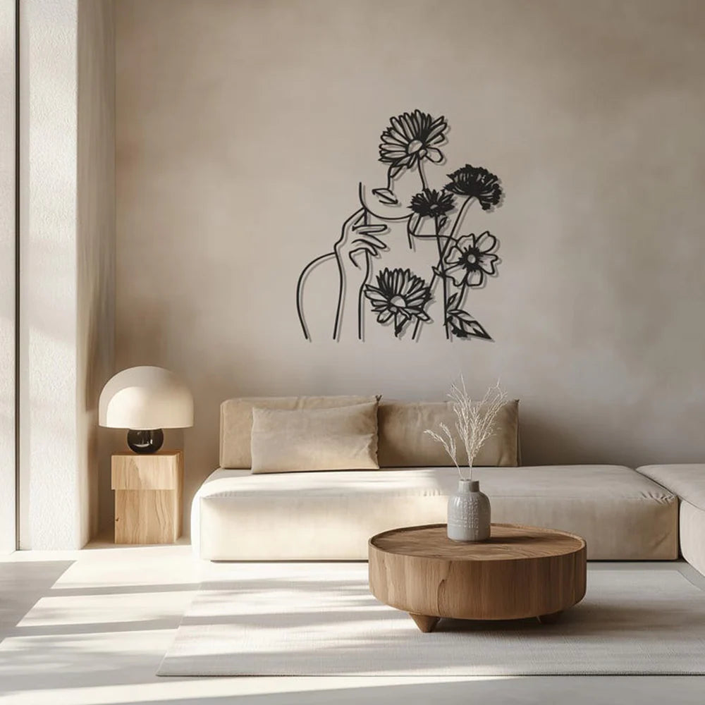 Flower Women Minimalist Line Metal Wall Art