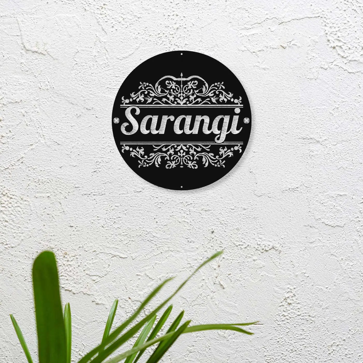 Personalized Laser Cut Round Metal Name Plate for Home - Harshita Craft