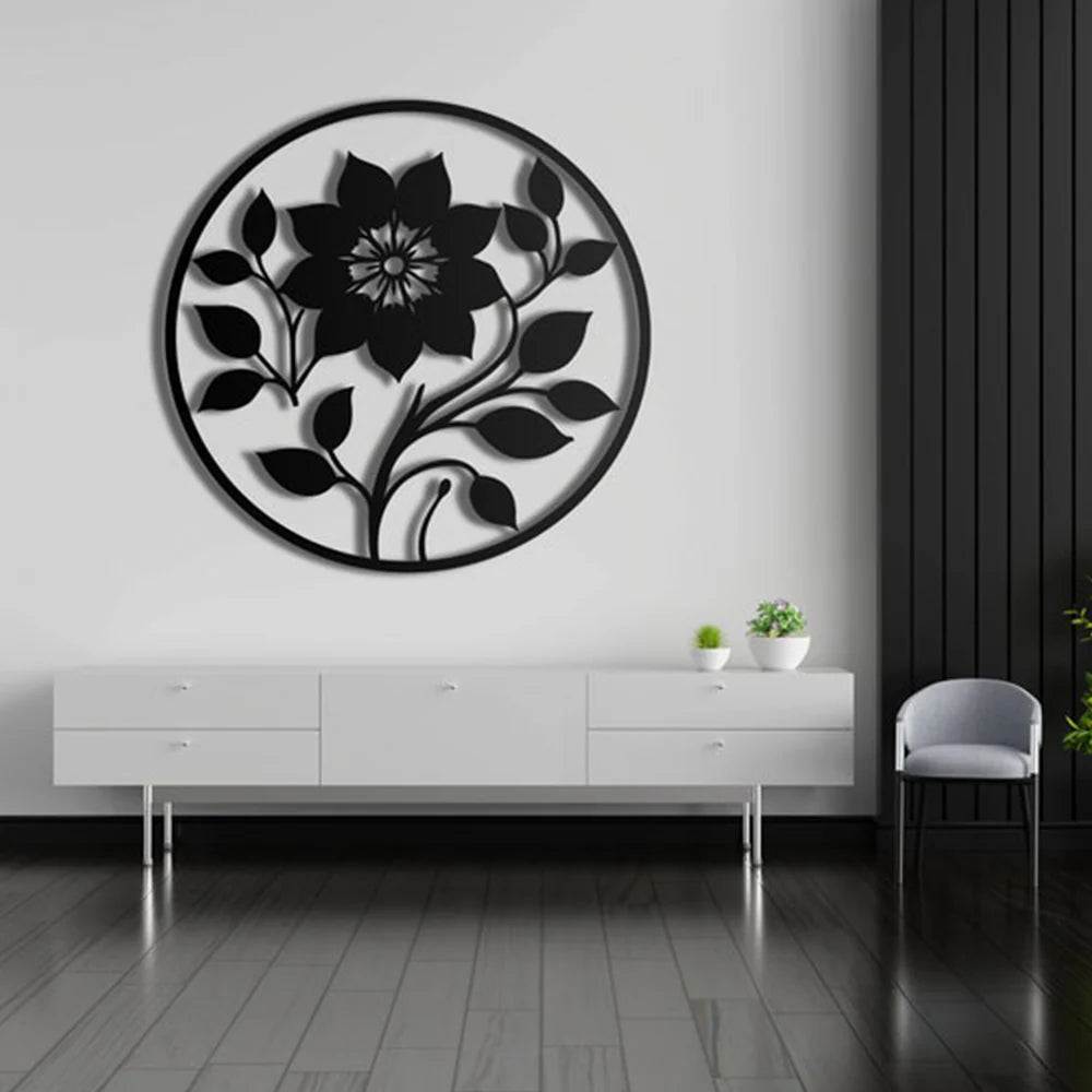 Floral Leaf Circle Metal Wall Art 