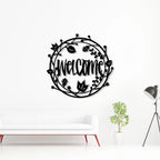 Welcome Floral Circle Metal Wall Art