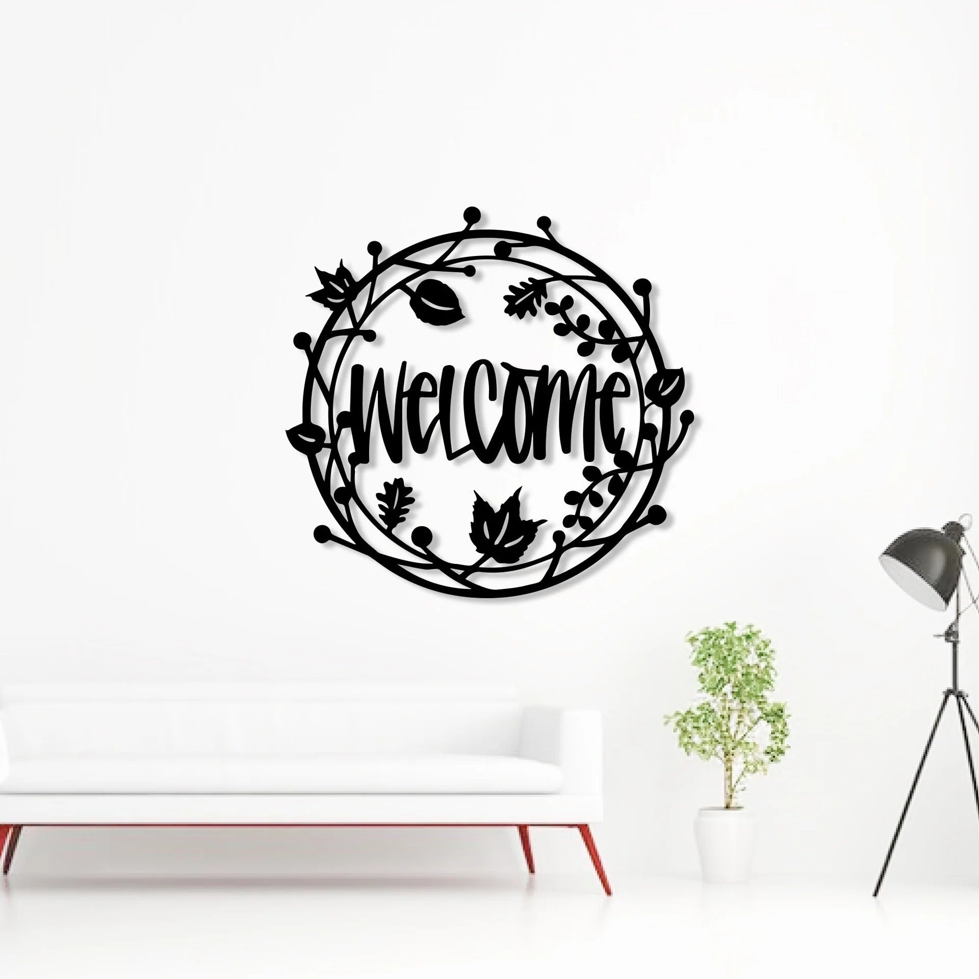 Welcome Floral Circle Metal Wall Art