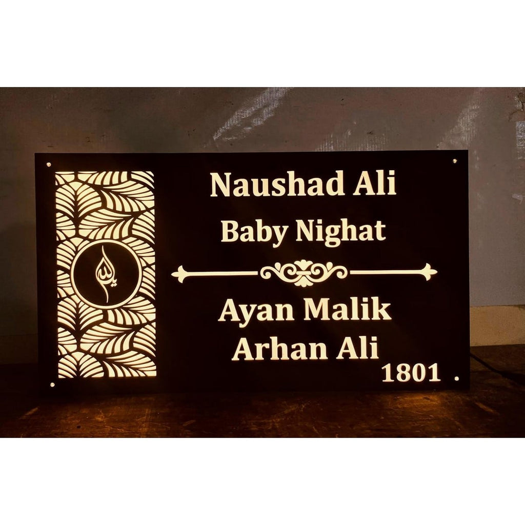 Warm White LED Acrylic Name Plate for Home - Harshita Craft
