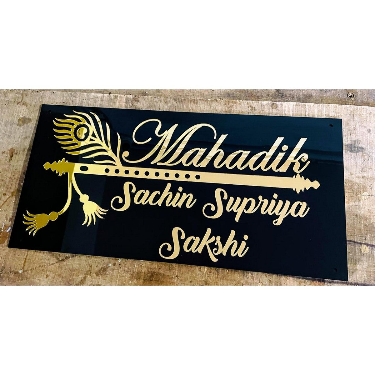 Bansuri Design Personalized Acrylic Home Name Plate