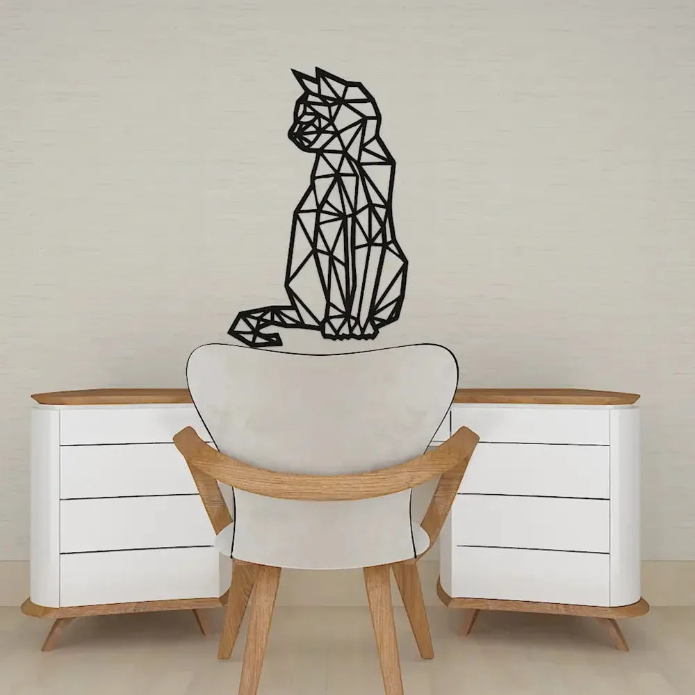 Geometric Cat Metal Wall Art 