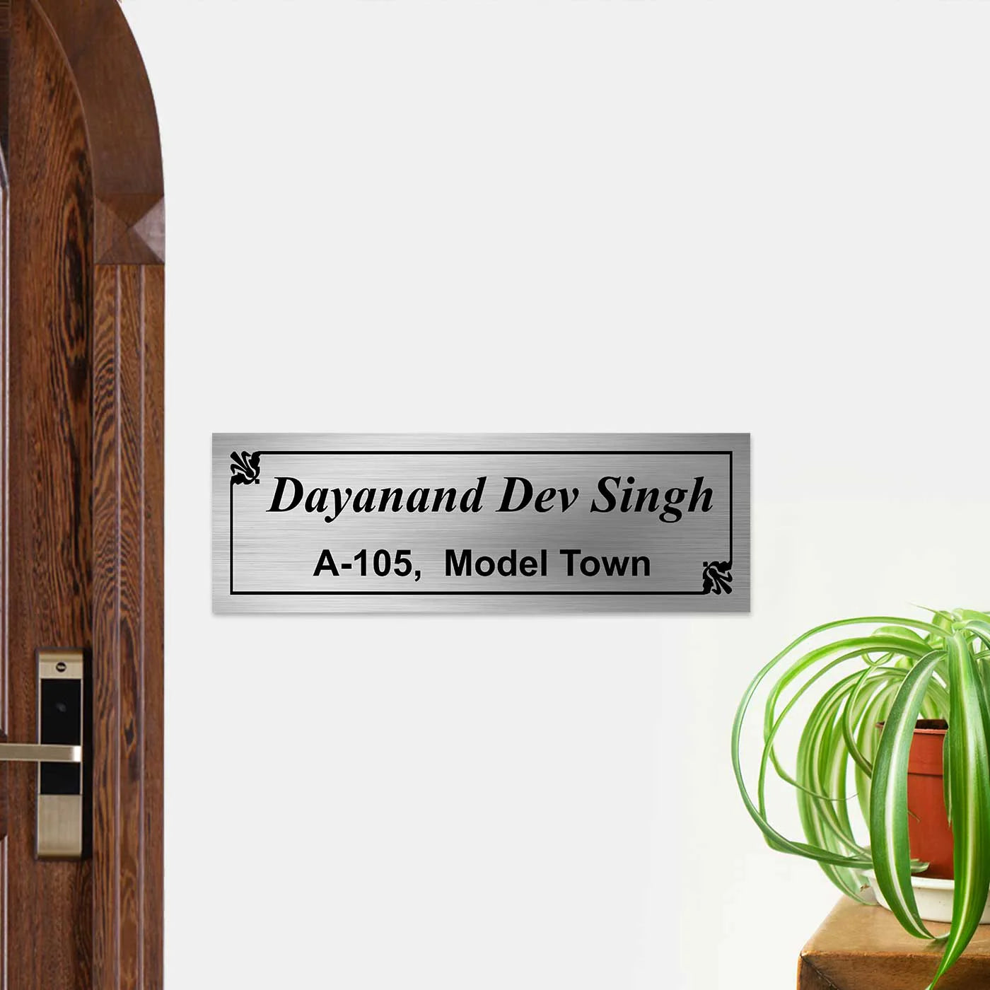 Personalized Minimalist Stainless Steel Metal Name Plate for Home – Custom Name Plate for House Entrance & Outdoor - Harshita Craft