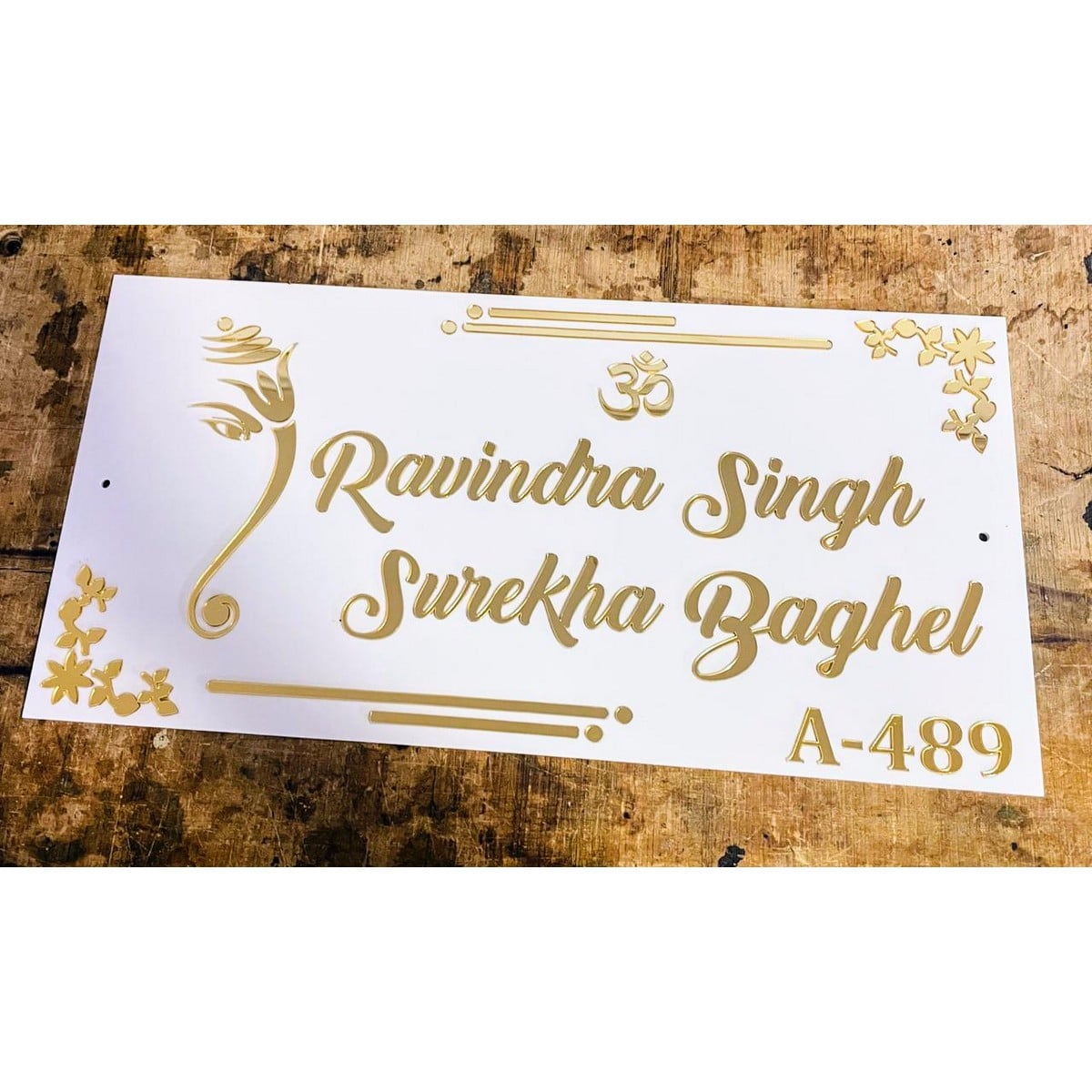 Ganesha Design Acrylic Name Plate for Home
