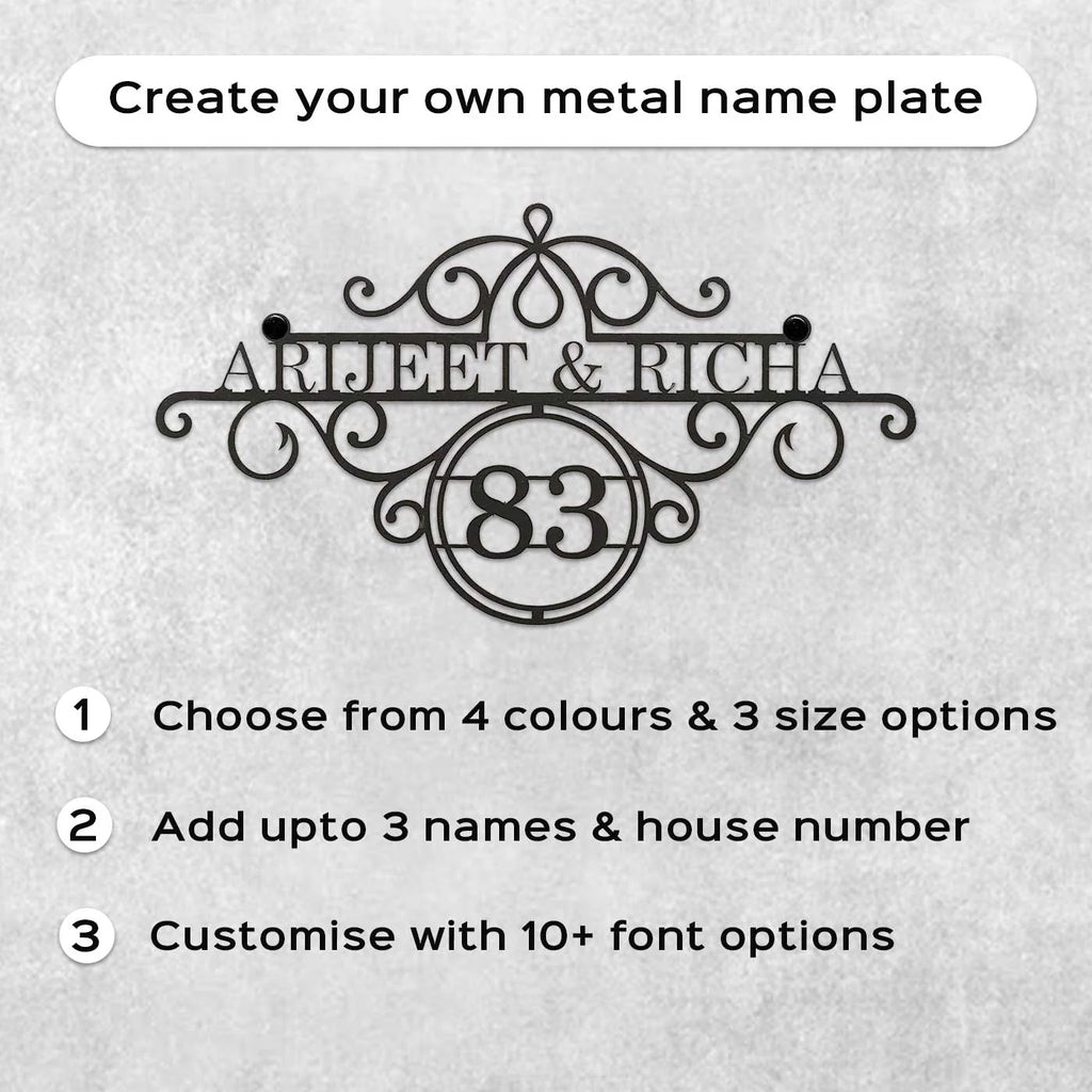 Premium Metal Name Plate for Home – Personalized Weatherproof Mild Steel Name Plate for House Entrance (Outdoor Safe) - Harshita Craft