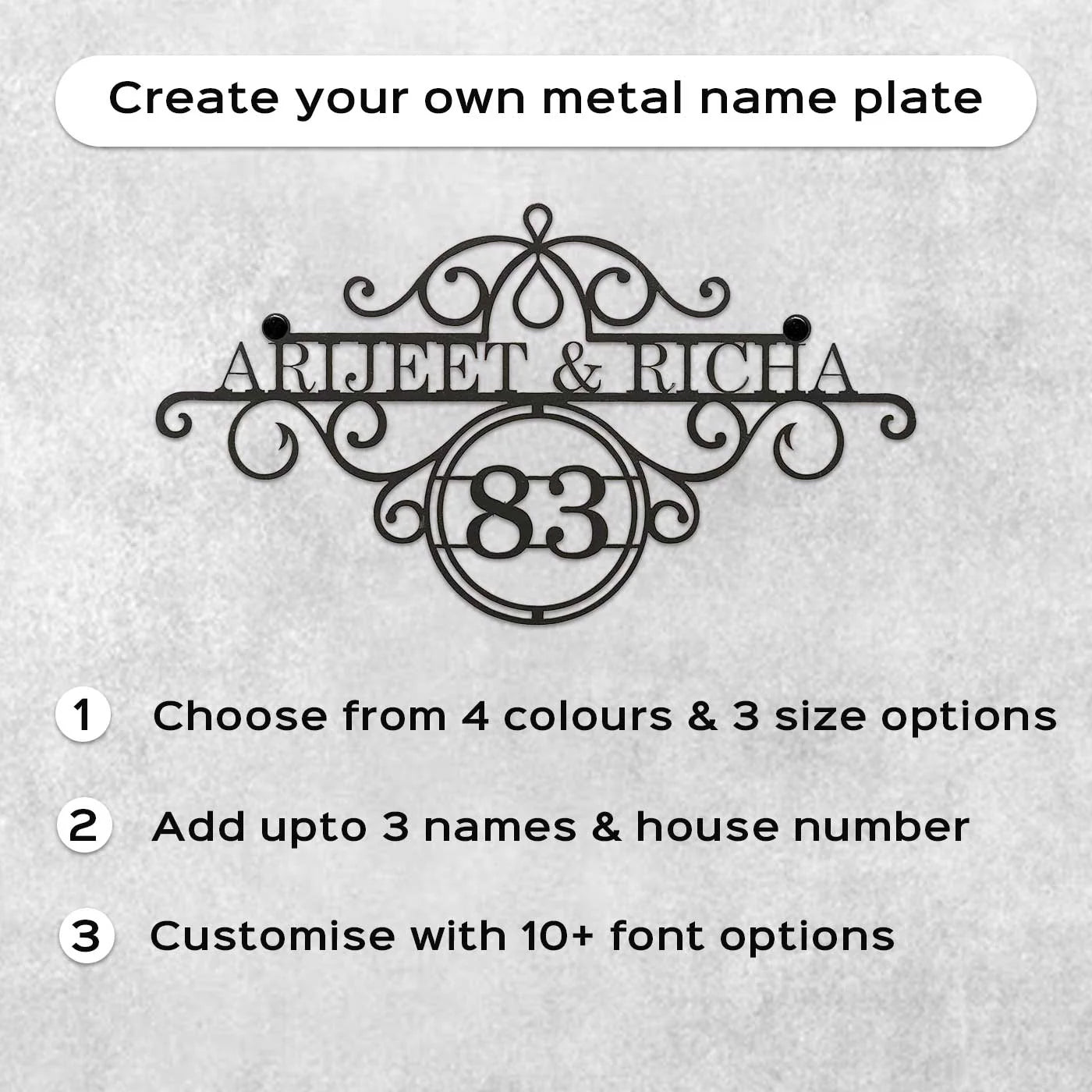 Premium Metal Name Plate for Home – Personalized Weatherproof Mild Steel Name Plate for House Entrance (Outdoor Safe) - Harshita Craft