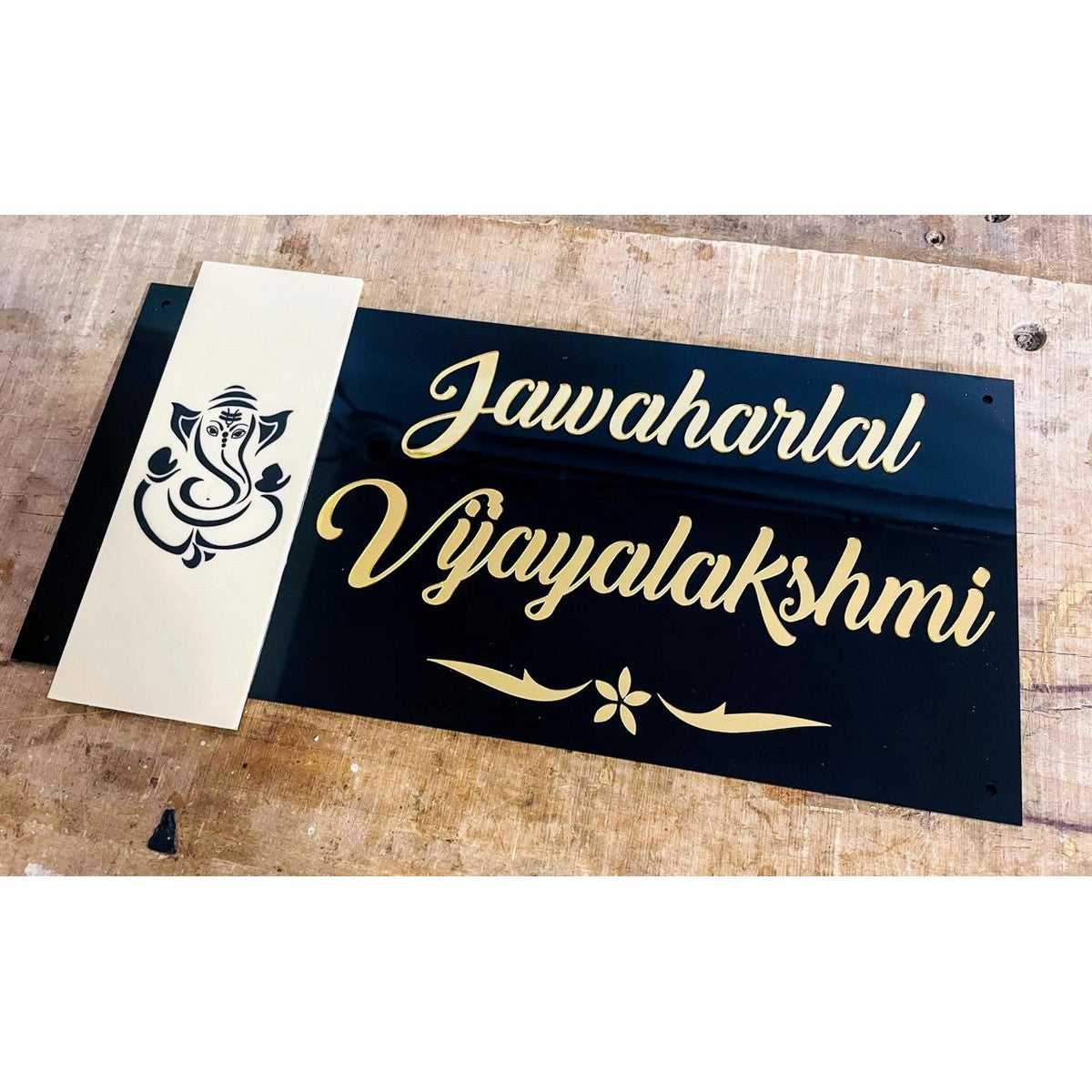 Elegant Design Acrylic Name Plate for Home – Black & Gold