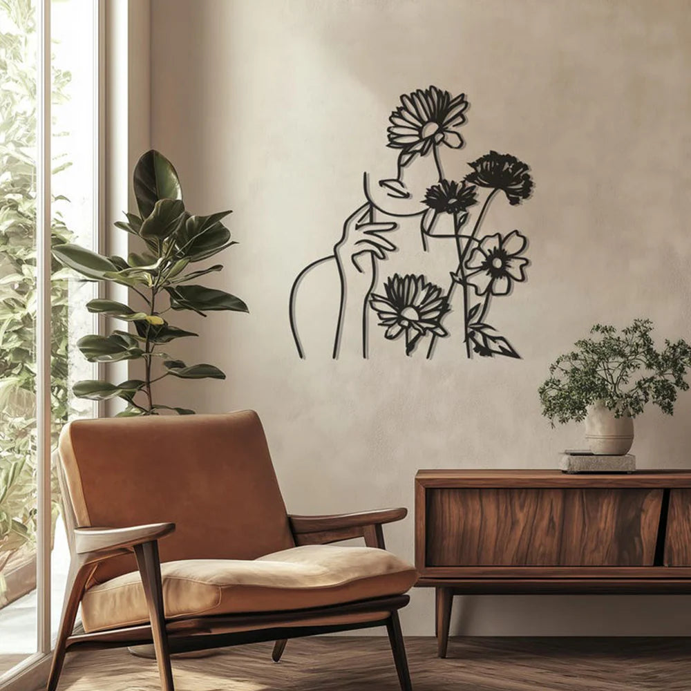 Flower Women Minimalist Line Metal Wall Art