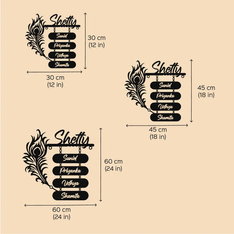 Personalized Laser Cut Peacock Feather Metal Name Plate for Home – Mild Steel