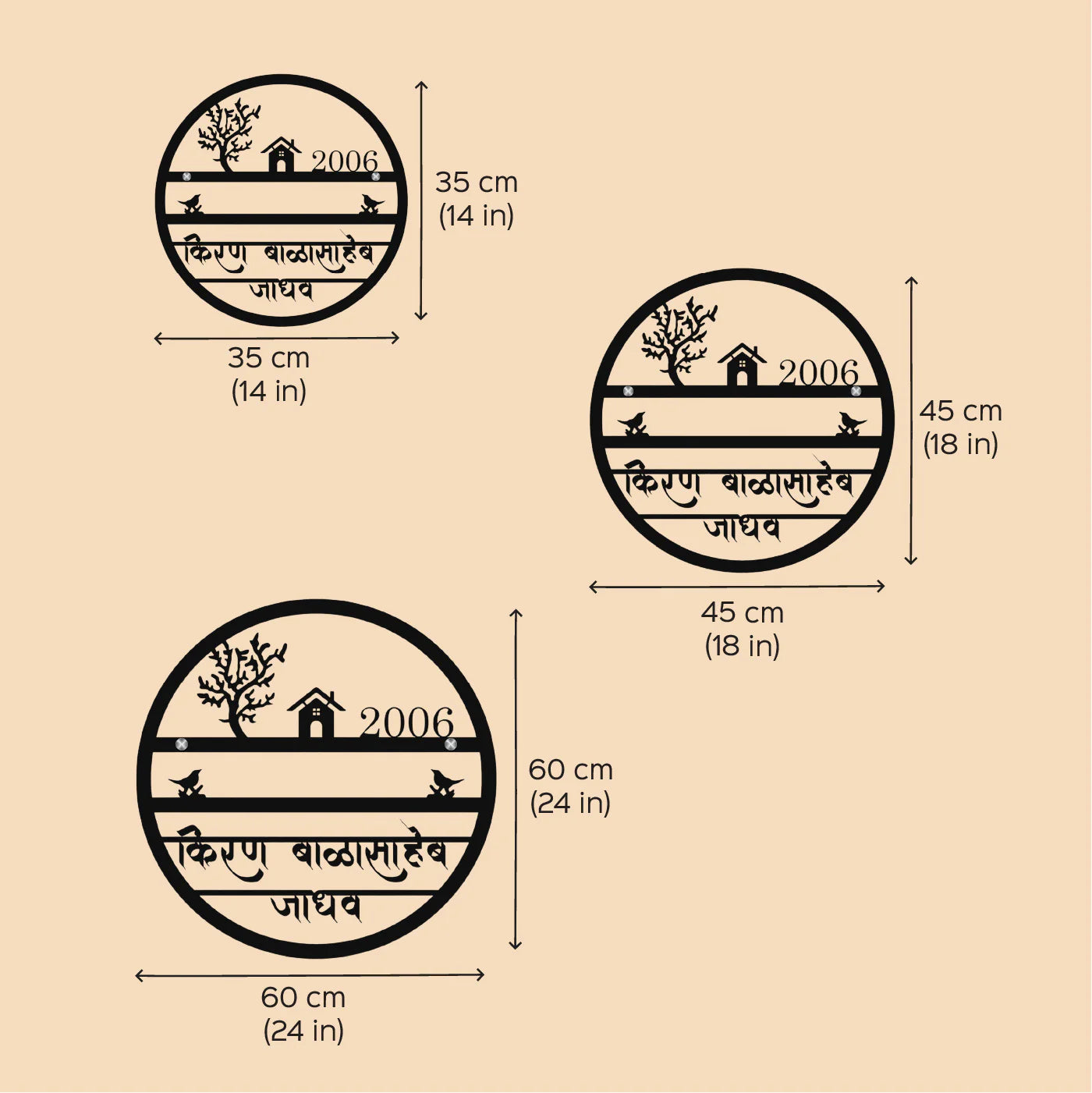 Personalized Metal Name Plate for Home – Laser Cut Round Steel Name Plate (Outdoor Safe) - Harshita Craft