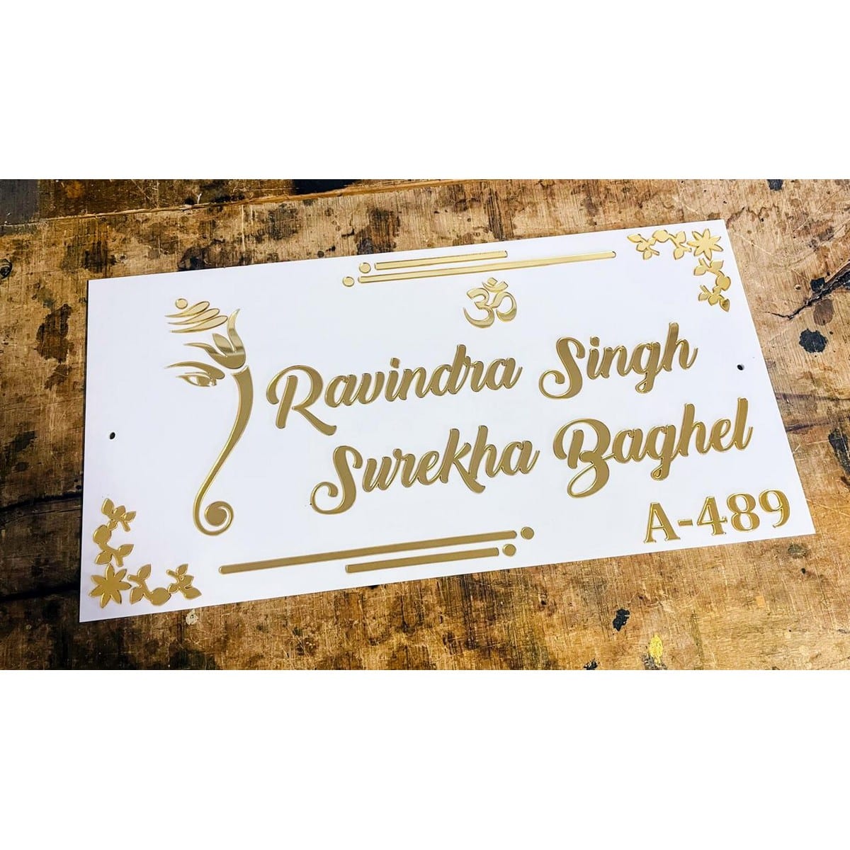 Ganesha Design Acrylic Name Plate for Home